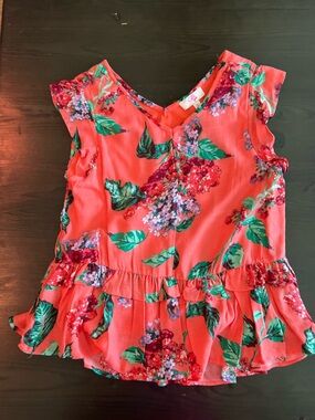 NWT Girls GB Coral Floral Ruffle Peplum Top